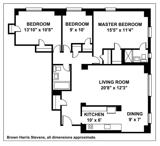 Floorplan for Fort Greene 3 Bedroom With Parking